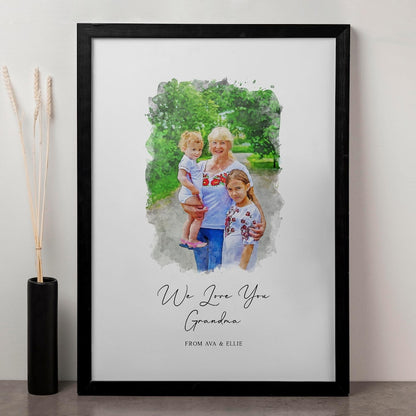 Custom Watercolor From Photo Print - Personalised Mother's Day Portrait Poster
