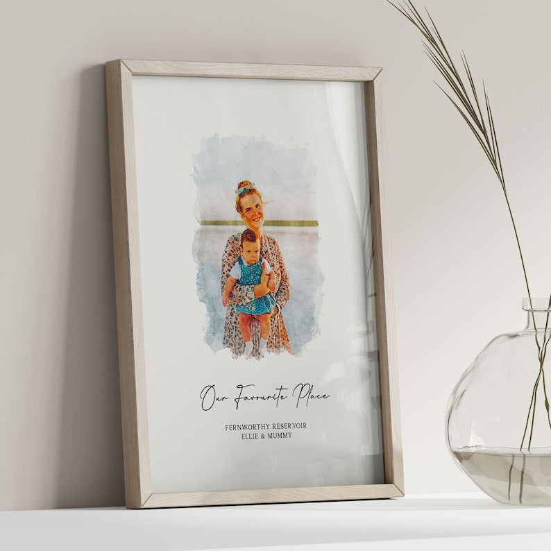 Custom Watercolor From Photo Print - Personalised Mother's Day Portrait Poster