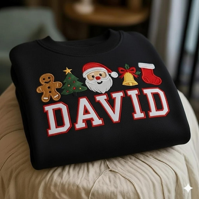 Personalized Name Christmas Sweatshirt, Embroidered Kids Christmas Hoodie, Custom Name Sweatshirt, Santa Gingerbread Hoodie, Christmas Gift