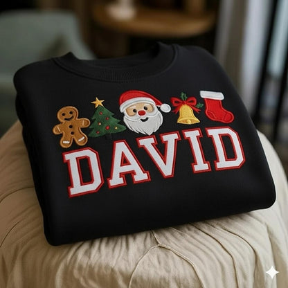Personalized Name Christmas Sweatshirt, Embroidered Kids Christmas Hoodie, Custom Name Sweatshirt, Santa Gingerbread Hoodie, Christmas Gift