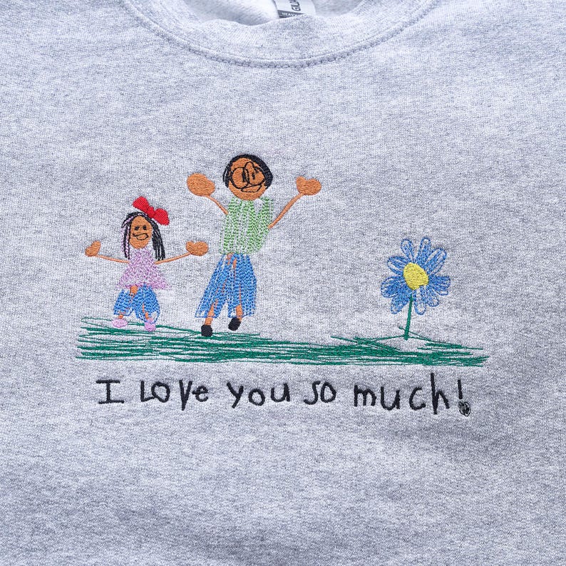 Custom Kids Photo Drawing Sweatshirt - Photo Embroidered Sweatshirt - Kids Art Sweatshirt - Drawing on Sweatshirt, Unique Gift for Mom, Dad