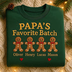 Embroidered Papa's Favorite Batch Sweatshirt, Personalized Grandkids Gingerbread Man Hoodie, Custom Xmas Gift for Granddad