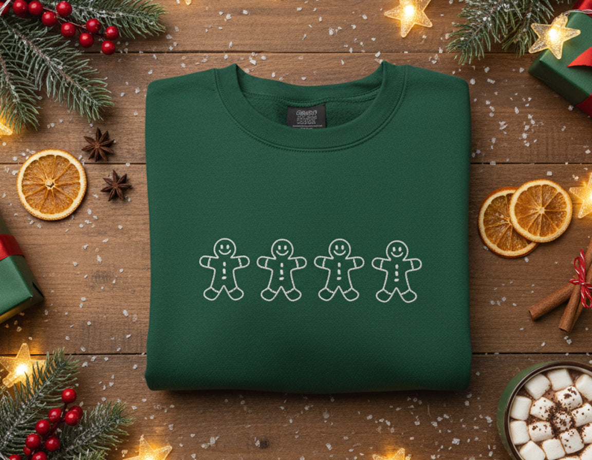 Gingerbread men Embroidered Sweatshirt | Christmas Crewneck | Holiday Gifts | Cozy Lounge Wear | Lightweight Sweatshirt