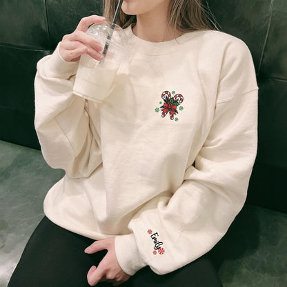 Embroidered Christmas Sweatshirt, Candy Cane Hoodie, Christmas Sweater for Women, Christmas Hoodie, Cute Christmas Gift, Holiday Winter Sweatshirt
