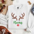 Personalized Embroidered Rudolph Reindeer Christmas Sweatshirt, Custom Name Hoodie, Christmas Gift, Embroidered Christmas Sweater For Friend