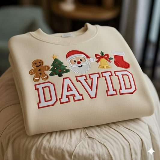 Personalized Name Christmas Sweatshirt, Embroidered Kids Christmas Hoodie, Custom Name Sweatshirt, Santa Gingerbread Hoodie, Christmas Gift