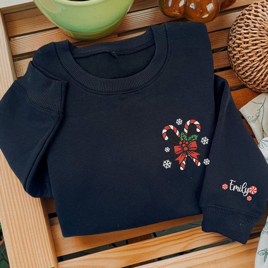 Embroidered Christmas Sweatshirt, Candy Cane Hoodie, Christmas Sweater for Women, Christmas Hoodie, Cute Christmas Gift, Holiday Winter Sweatshirt