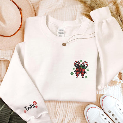 Embroidered Christmas Sweatshirt, Candy Cane Hoodie, Christmas Sweater for Women, Christmas Hoodie, Cute Christmas Gift, Holiday Winter Sweatshirt