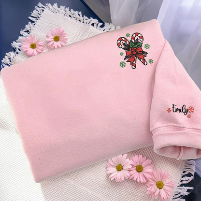 Embroidered Christmas Sweatshirt, Candy Cane Hoodie, Christmas Sweater for Women, Christmas Hoodie, Cute Christmas Gift, Holiday Winter Sweatshirt