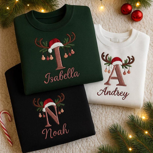 Embroidered Custom Name Letter Christmas Group Party Sweatshirt Gift For Women and Kids, Cousin Crew Christmas Hoodie With Name Family