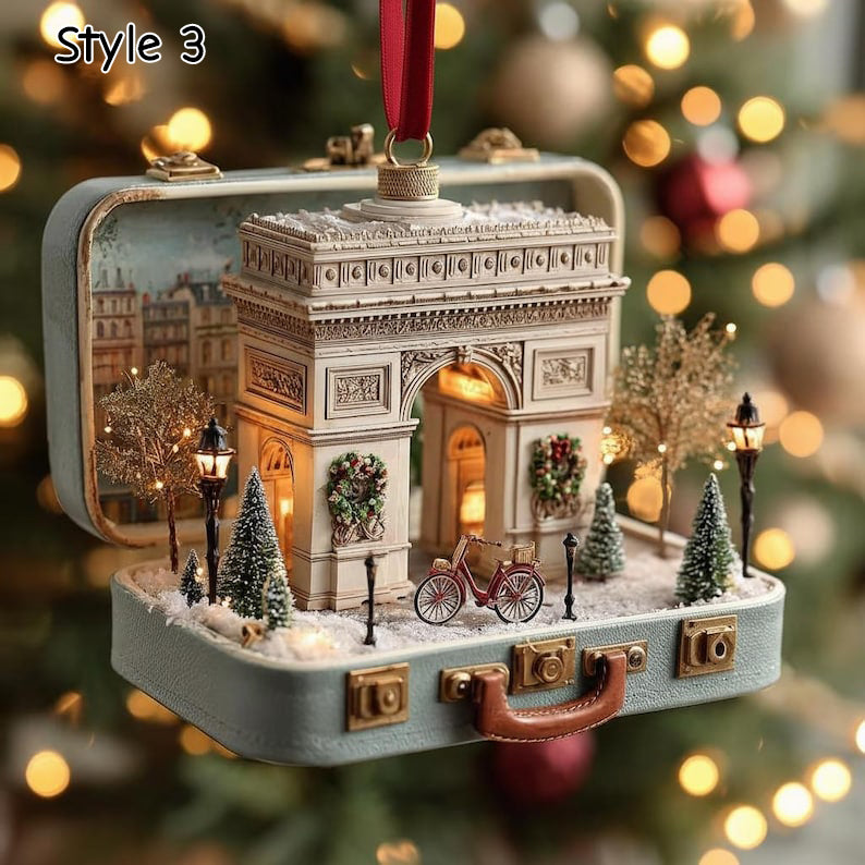 Lighted Paris Suitcase Ornament, Eiffel Tower Christmas Decor, Miniature Diorama, Parisian Scene Holiday Gift, Travel Theme Decoration il_794xN.7414408370_k6zi.jpg