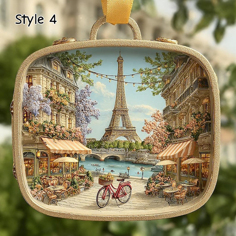 Lighted Paris Suitcase Ornament, Eiffel Tower Christmas Decor, Miniature Diorama, Parisian Scene Holiday Gift, Travel Theme Decoration il_794xN.7414523764_dwp9.jpg