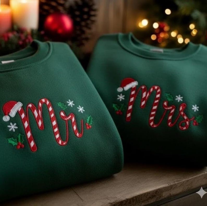 EMBROIDERED Christmas Mr & Mrs Sweatshirt, Husband and Wife Candy Cane Hoodie, Christmas Couple Sweatshirt, Future Mrs Hoodie, Family Gift