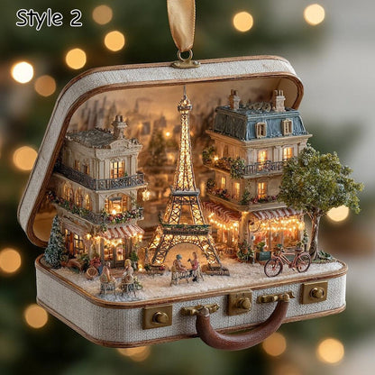Lighted Paris Suitcase Ornament, Eiffel Tower Christmas Decor, Miniature Diorama, Parisian Scene Holiday Gift, Travel Theme Decoration il_794xN.7435644351_t2wk.jpg