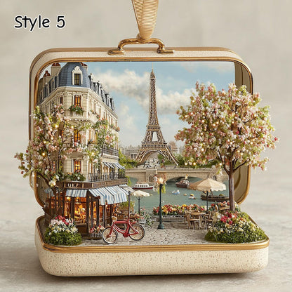 Lighted Paris Suitcase Ornament, Eiffel Tower Christmas Decor, Miniature Diorama, Parisian Scene Holiday Gift, Travel Theme Decoration il_794xN.7462465623_g174.jpg