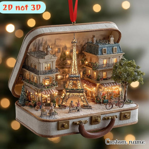Lighted Paris Suitcase Ornament, Eiffel Tower Christmas Decor, Miniature Diorama, Parisian Scene Holiday Gift, Travel Theme Decoration il_794xN.7470659515_2czi.jpg