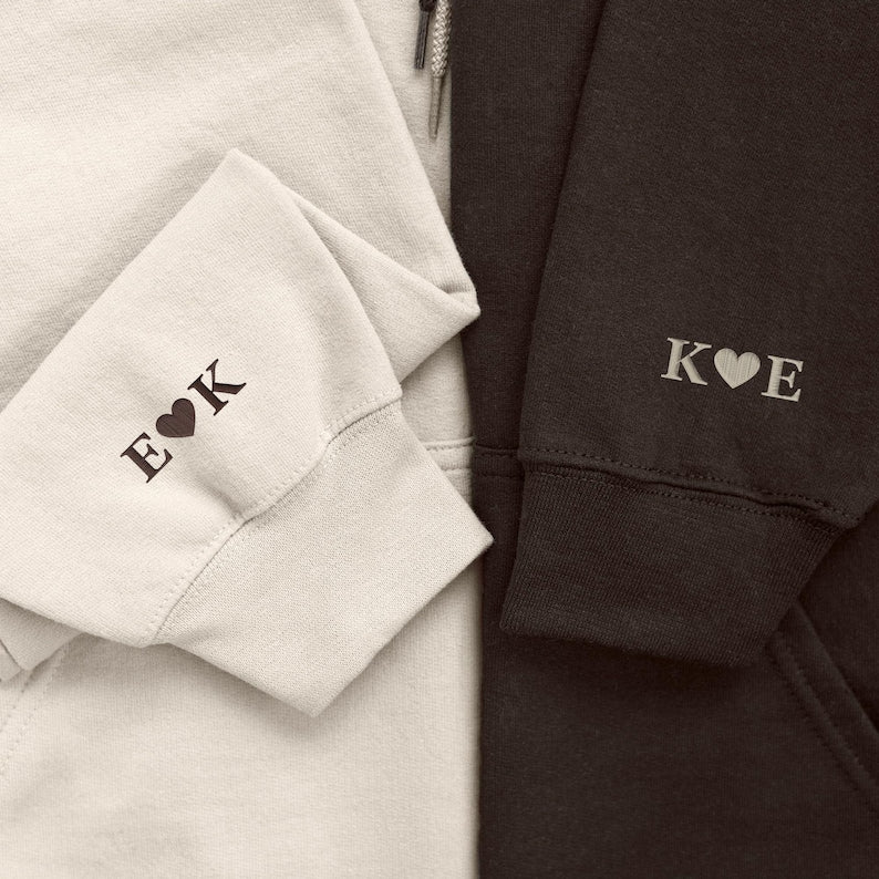 Embroidered Dragon Sweatshirt, Dragon Lover's Embroidered Sweatshirt, Initial With Heart On Sleeve, Anniversary Gift, Valentines Day Gift