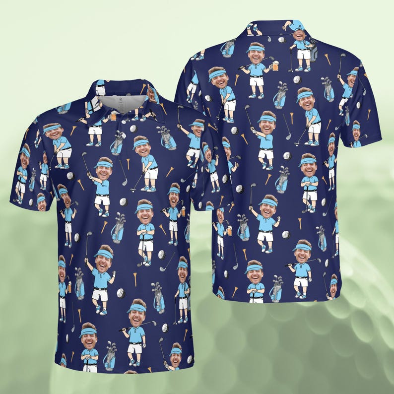 Personalized Golf Polo Shirt for Men, Custom Face Cartoon Golfer Polo, Funny Golf Lover Gift, Matching Golf Team Polo, Summer Golf Shirt il_794xN.7648269975_gkga.jpg