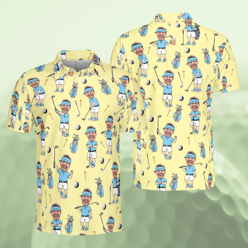 Personalized Golf Polo Shirt for Men, Custom Face Cartoon Golfer Polo, Funny Golf Lover Gift, Matching Golf Team Polo, Summer Golf Shirt il_794xN.7648269977_72fw.jpg