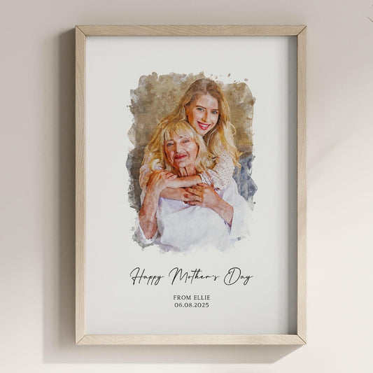 Custom Watercolor From Photo Print - Personalised Mother's Day Portrait Poster