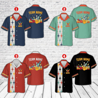Personalized Retro Starbust Bowling Hawaiian Shirt, Custom Name Bowler Button Down Shirt, Matching Bowling Team Shirt, Bowling Lover Gift