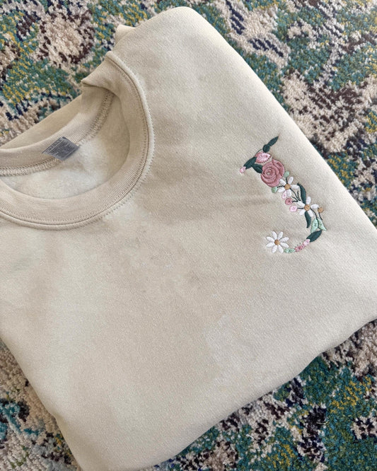 CUSTOM Initial Floral Embroidered Sweatshirt, Monogrammed Shirt, Crewneck Fall Vibes Flower Oversized Personalized Hoodie Embroidery Gift il_fullxfull.6348330300_iet1.jpg