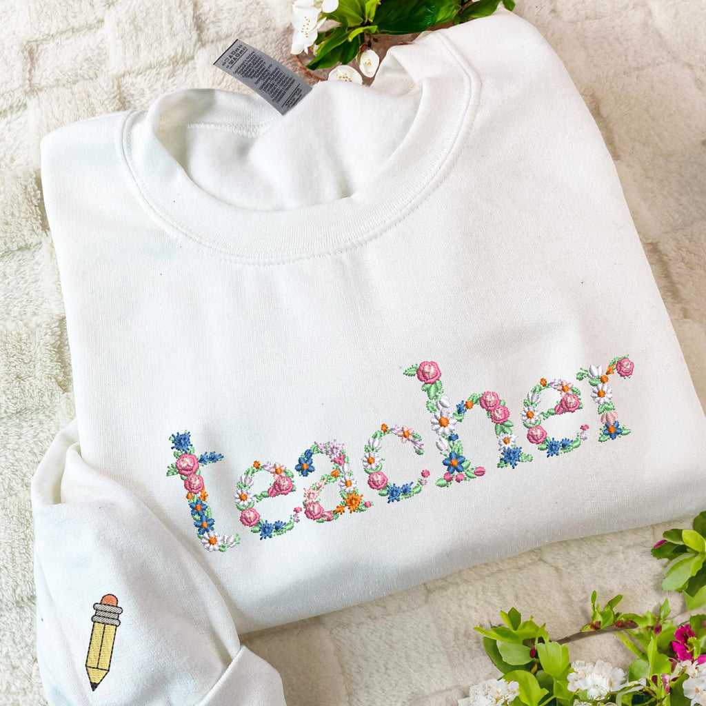 Teacher Embroidered Floral Sweatshirt, Personalized Name Teacher Hoodie, 1st Grade Teacher Shirt, Teacher School Shirt, New Teacher Gift il_fullxfull.6377392120_g4wg.jpg