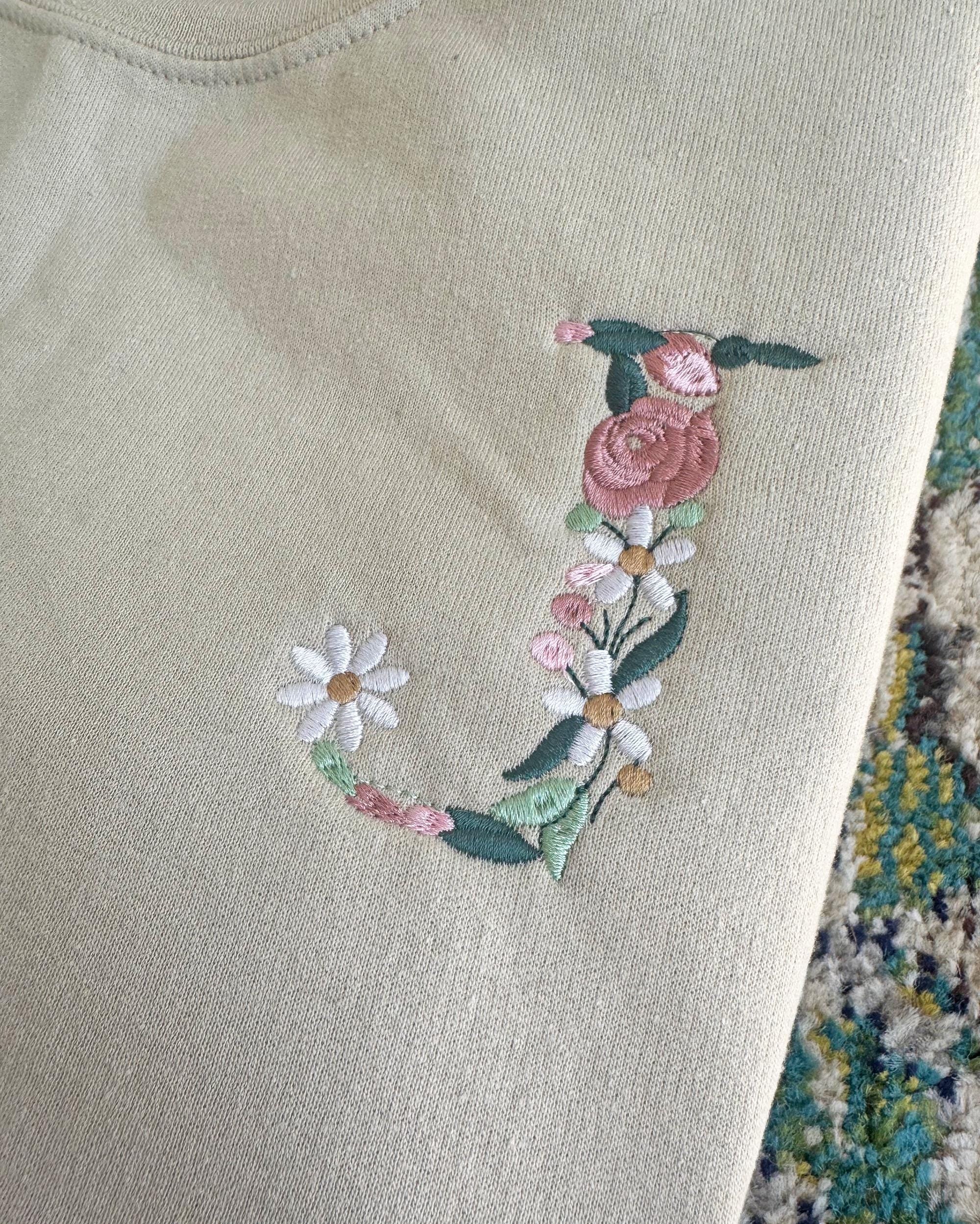 CUSTOM Initial Floral Embroidered Sweatshirt, Monogrammed Shirt, Crewneck Fall Vibes Flower Oversized Personalized Hoodie Embroidery Gift il_fullxfull.6396383525_60k2.jpg