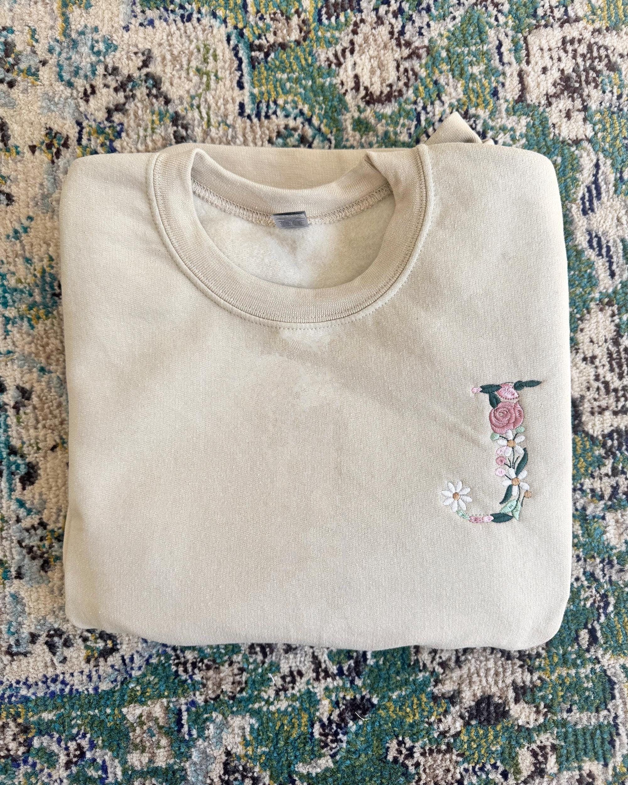 CUSTOM Initial Floral Embroidered Sweatshirt, Monogrammed Shirt, Crewneck Fall Vibes Flower Oversized Personalized Hoodie Embroidery Gift il_fullxfull.6396412893_gplr.jpg