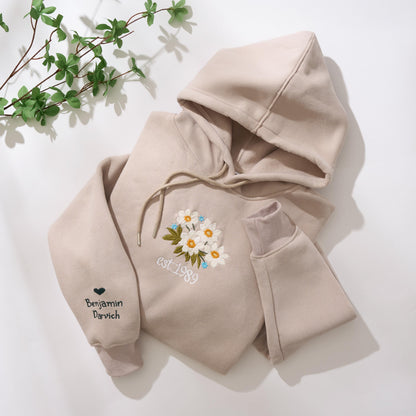Personalized Hand-Embroidery Birth Month Flower Sweatshirt, Personalize Mom Gift, Mothers Day Gift, Custom Flowers Mom Shirt,Floral Mom Gift