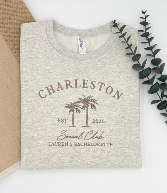 Custom Embroidered Bachelorette Sweatshirt | Personalized Bridal Party Hoodies | Girls Trip Crewneck | Charleston Bach | Luxury Gift for Her il_fullxfull.6711130973_2mz3.jpg