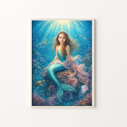 Magical Ocean Mermaid Portrait - Upload Photo Portrait Poster