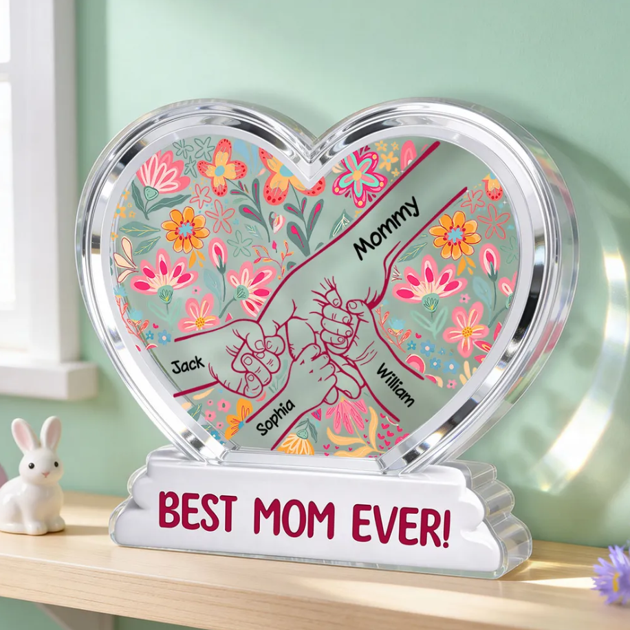 Mama Grandma Holding Hands - Personalized Heart Acrylic Plaque