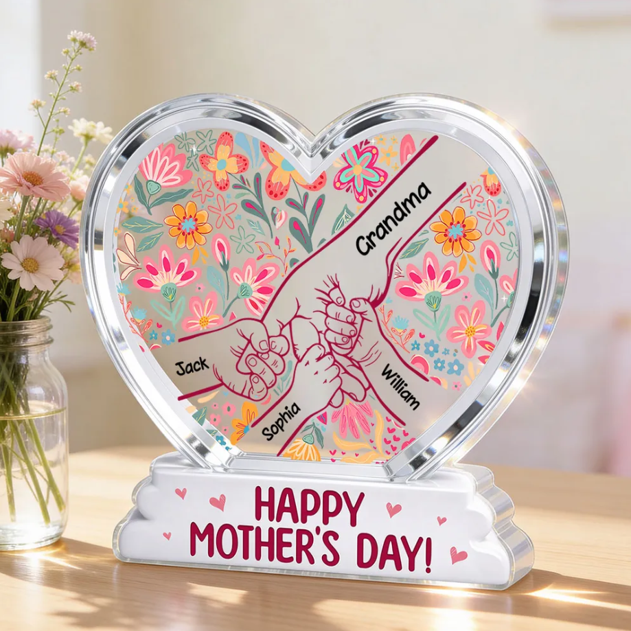 Mama Grandma Holding Hands - Personalized Heart Acrylic Plaque