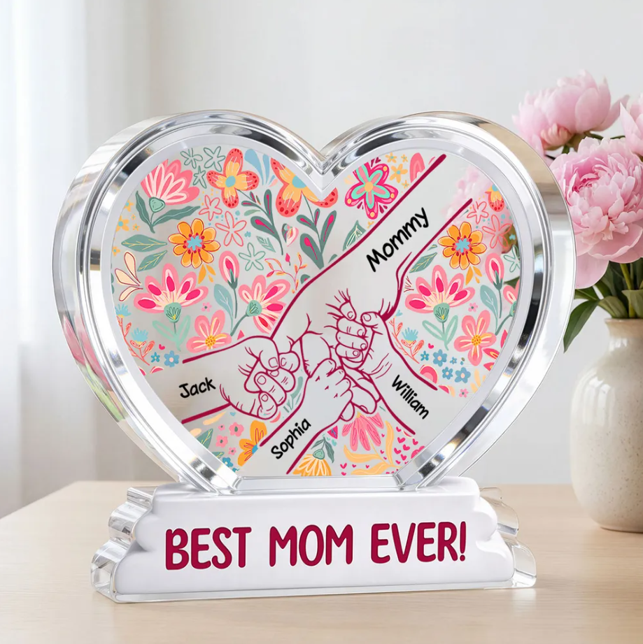 Mama Grandma Holding Hands - Personalized Heart Acrylic Plaque