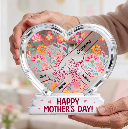 Mama Grandma Holding Hands - Personalized Heart Acrylic Plaque