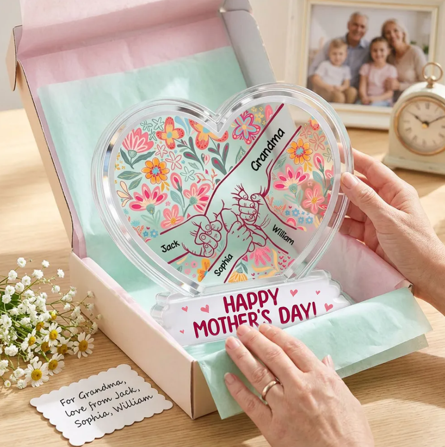 Mama Grandma Holding Hands - Personalized Heart Acrylic Plaque
