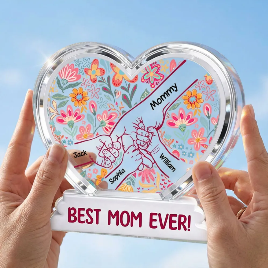 Mama Grandma Holding Hands - Personalized Heart Acrylic Plaque