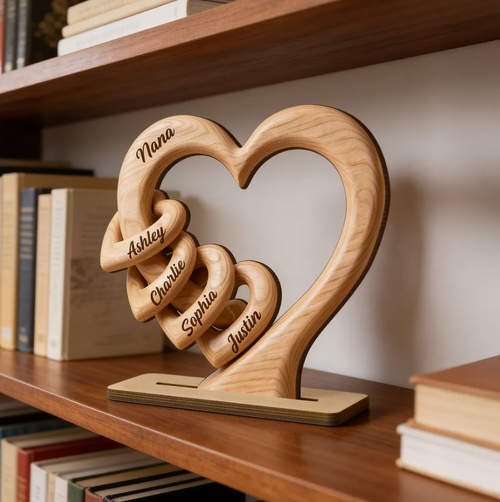 Mom Grandma Heart - Personalized 2-Layered Wooden Plaque