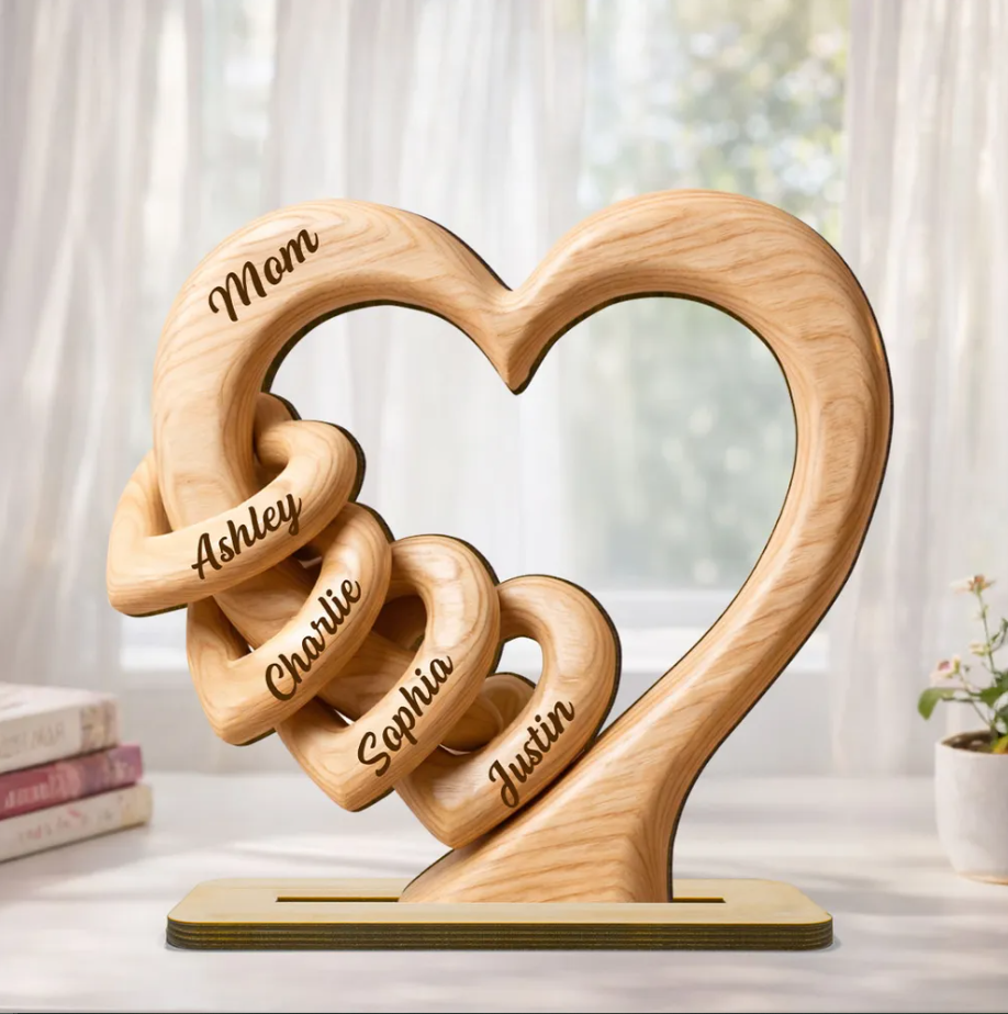 Mom Grandma Heart - Personalized 2-Layered Wooden Plaque