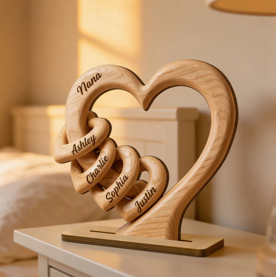 Mom Grandma Heart - Personalized 2-Layered Wooden Plaque