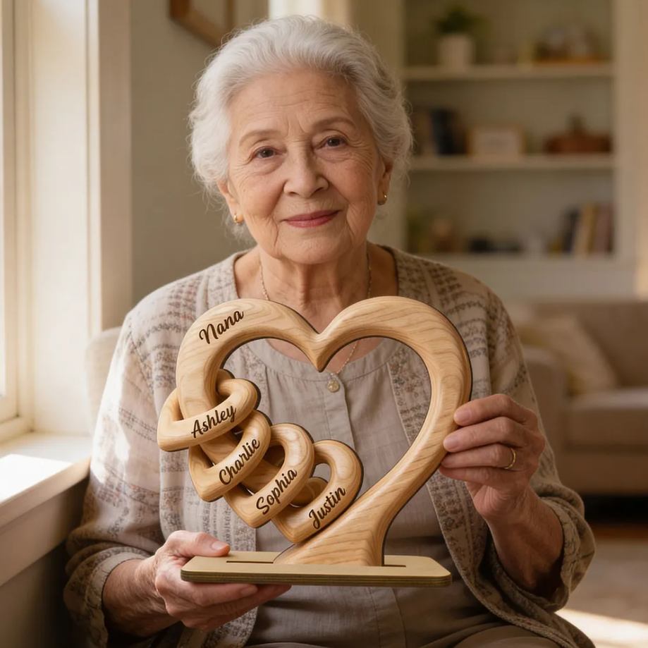 Mom Grandma Heart - Personalized 2-Layered Wooden Plaque