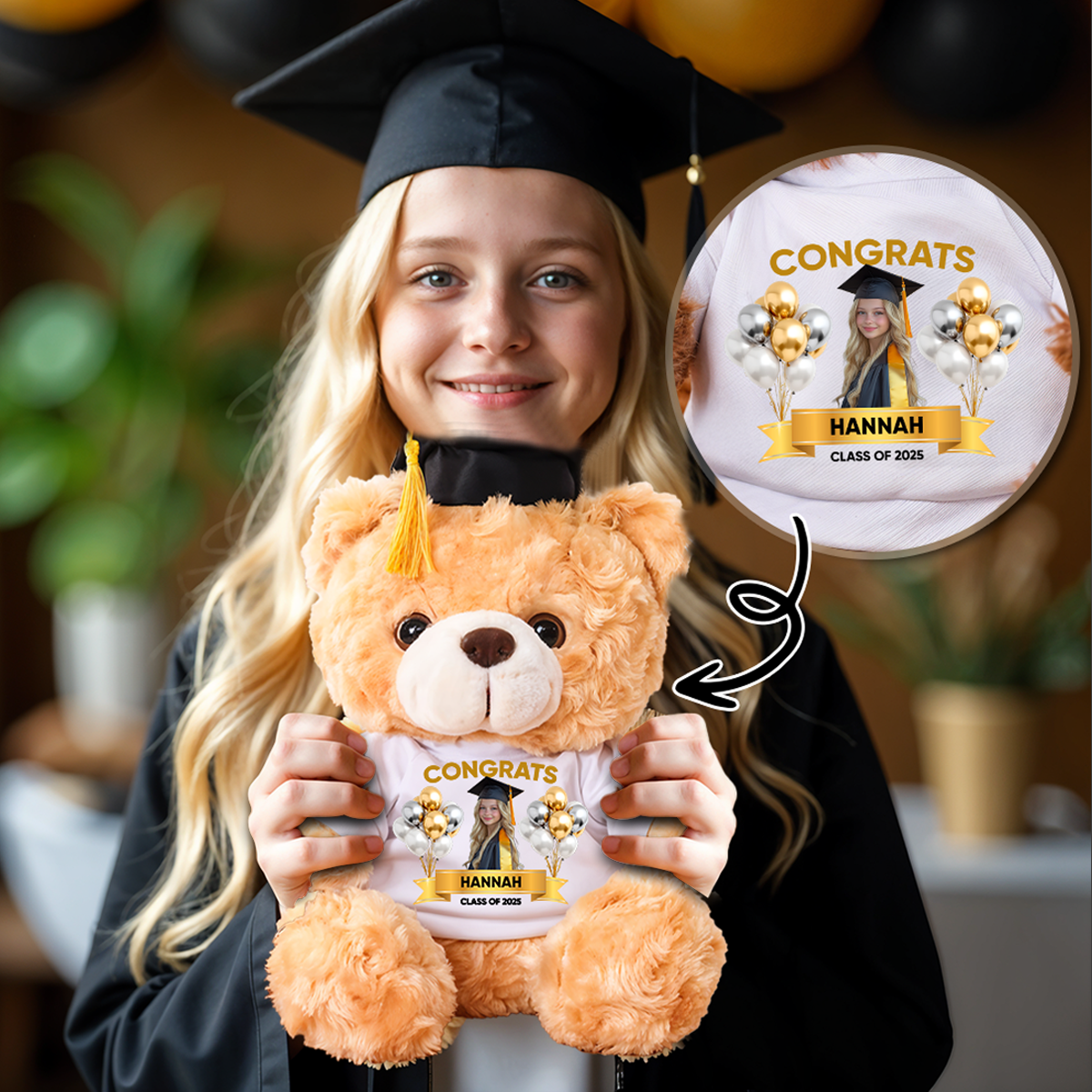 Bubble Custom Photo Class Of 2026 - Personalized Graduation Teddy Bear