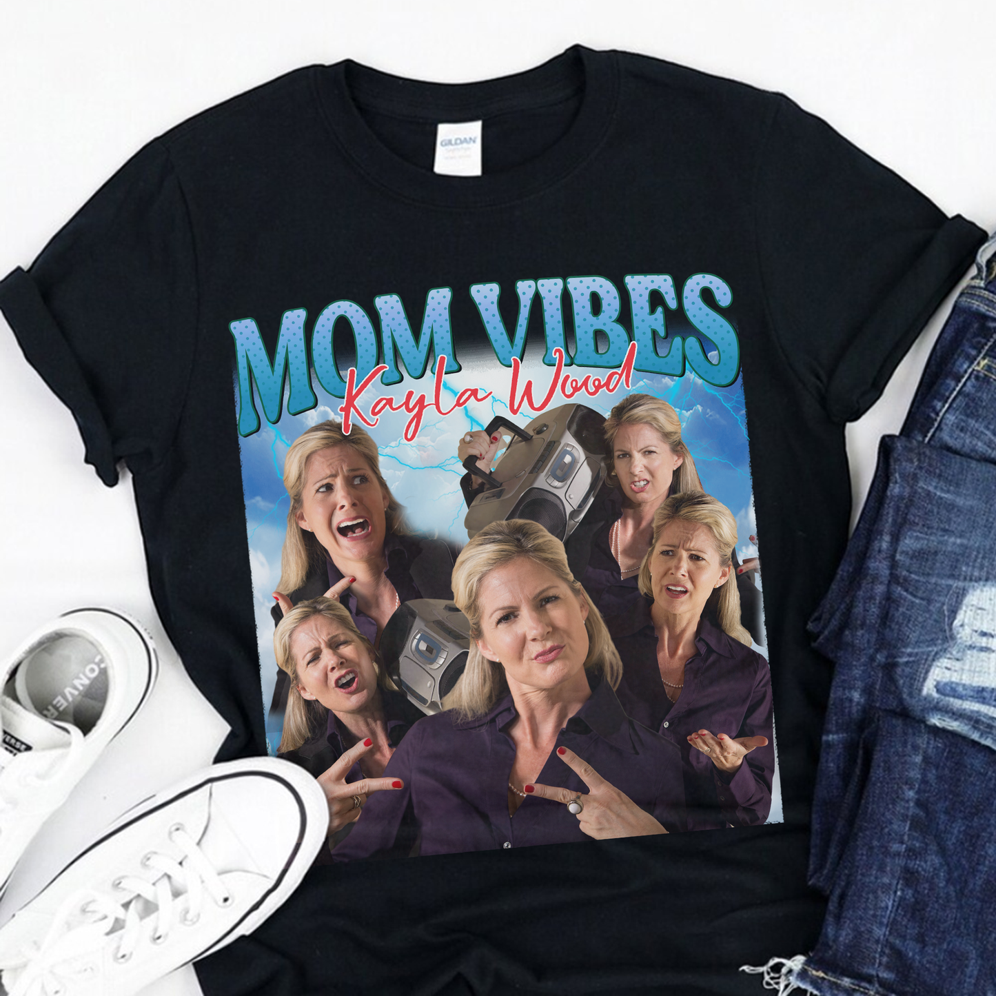 Custom Photo Mom Vibes - Personalized Cool Moms Club Retro Style Shirt