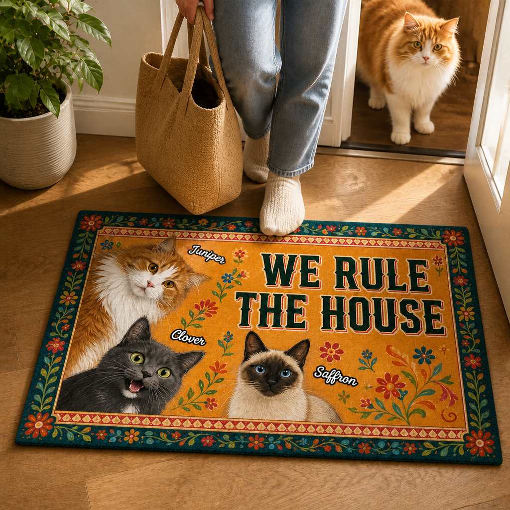 We Rule the House – Personalized Photo Doormat – Cat Lover Gift mockup-held-6a79355cc7d09ebf2624683b.png