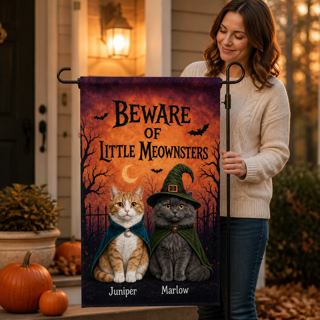 Beware of Little Meownsters – Personalized Photo Flag – Halloween Gift mockup-held-6a7d22b843d332231ba00d9b.png