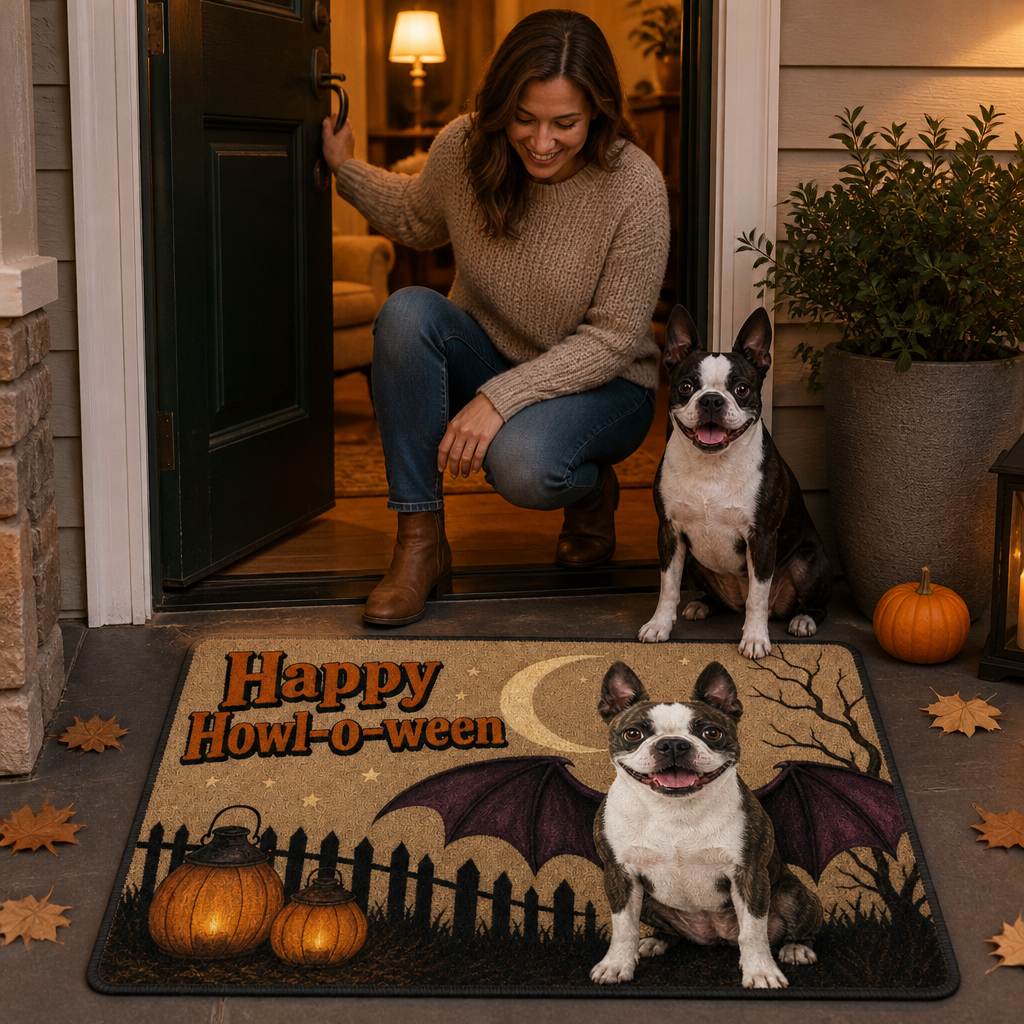 Happy Howl-o-ween – Personalized Photo Doormat – Halloween Gift mockup-held-6a7d38d07146e8c55664fdf9.png