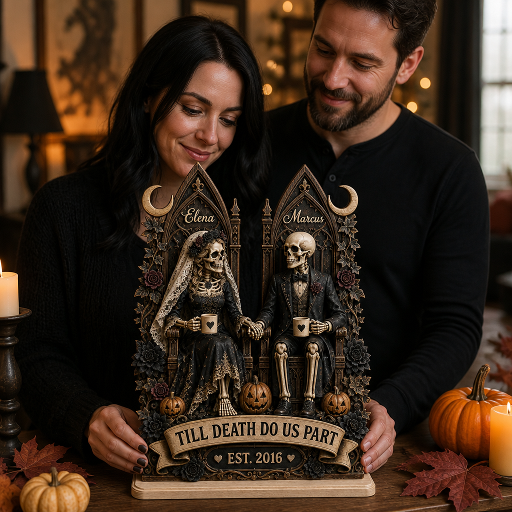 Till Death Do Us Part – Personalized 2-Layer Standing Wooden Plaque – Halloween Gift mockup-held-6a7d3db57146e8c55664fdfe.png