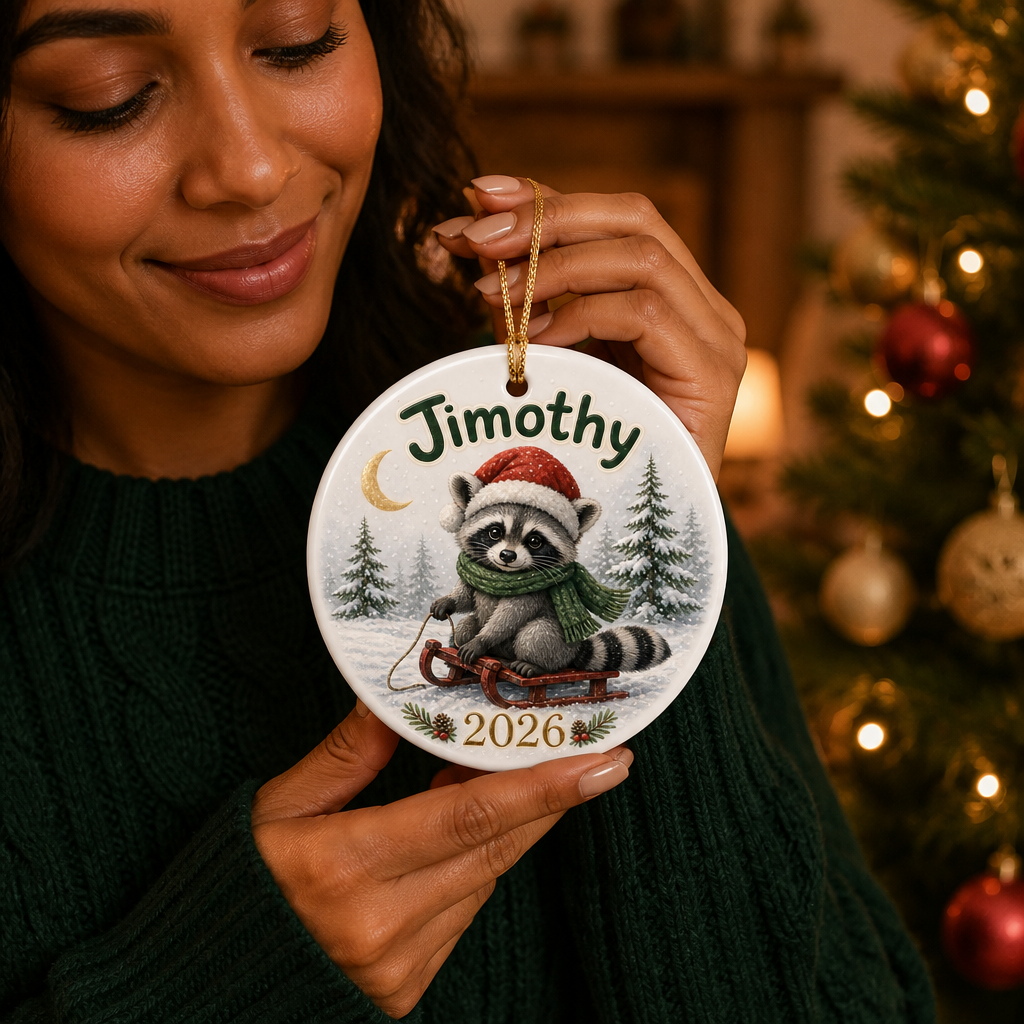 Personalized Jimothy Raccoon Christmas Ornament - Custom Name & Year 2026 Keepsake - Christmas Gift mockup-held-6a7d3dddb3dc591a40921c34.png