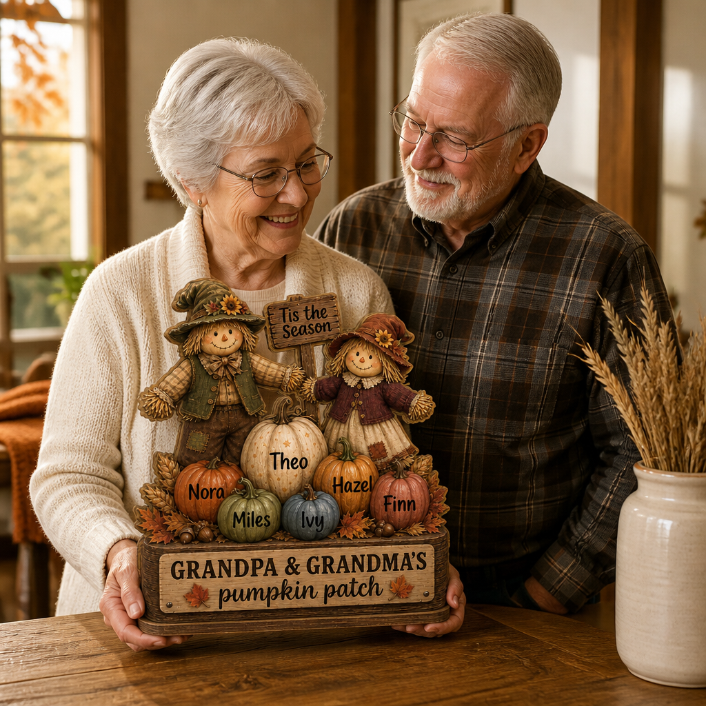 Personalized Grandma & Grandpa’s Pumpkin Patch Wooden Plaque - Custom Grandkids Names - Halloween Fall Gift mockup-held-6a7d3f74b3dc591a40921c39.png